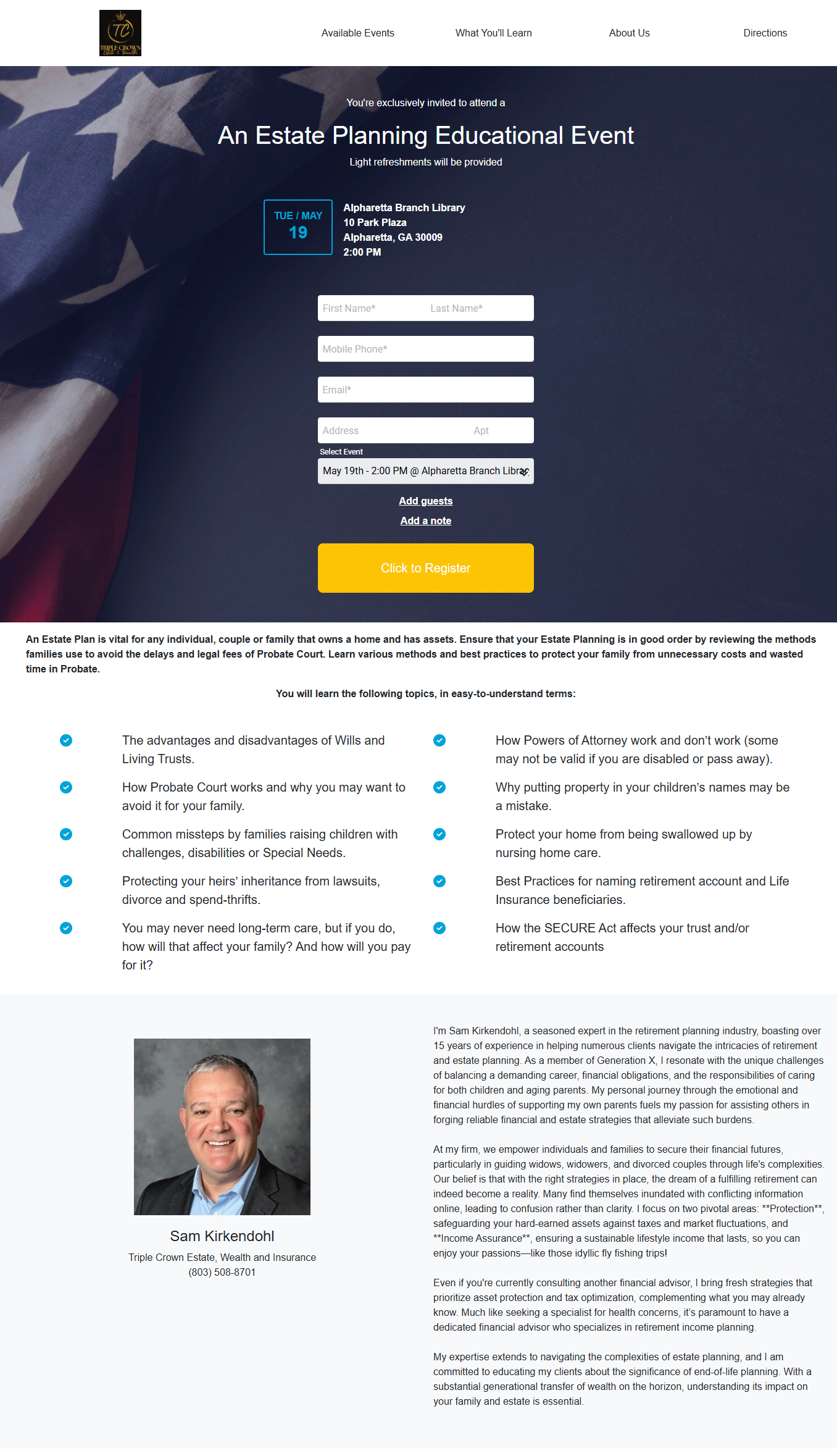 Estate Planning Educational Event flyer - Triple Crown Estate and Wealth